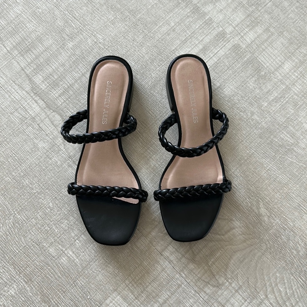 Black braided slip on sandals